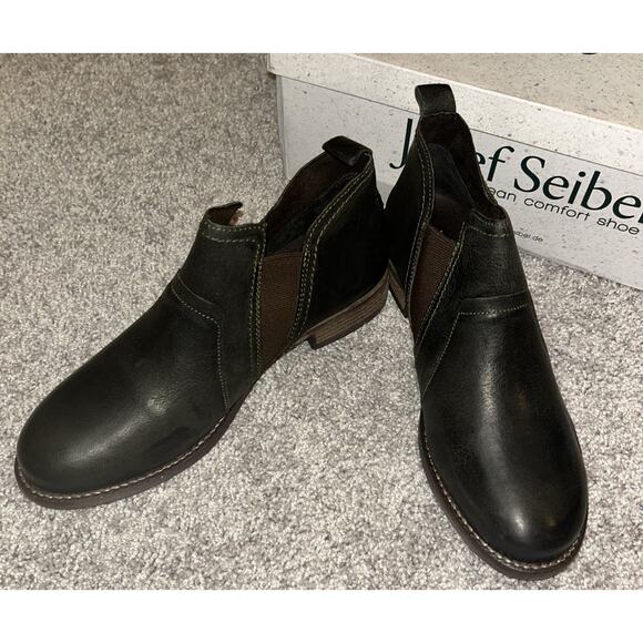 Josef Seibel Sienna 71 Chelsea Olive Black Leather Boots Womens 6-6.5 EU 37 New - Picture 5 of 10
